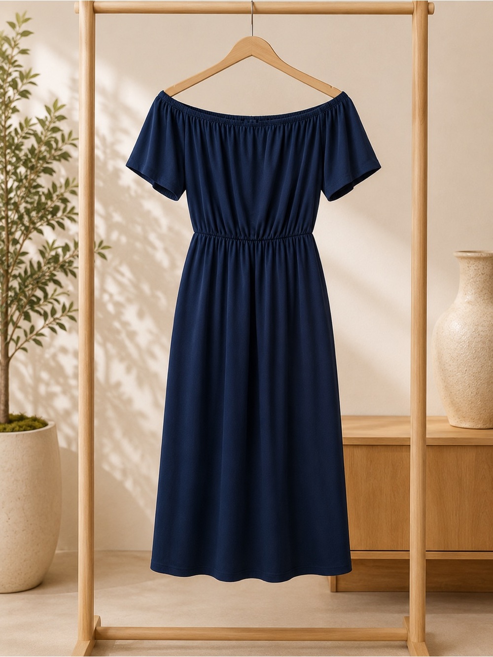 SHEIN Navy One-Shoulder Midi Dress